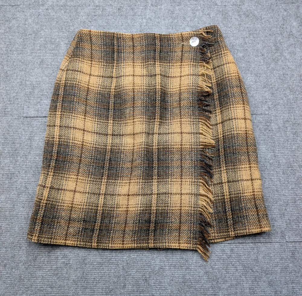 Vintage Wool Skirt Womens 6 Plaid Wrap Acadamia Retro Old Money Timeless Minimal